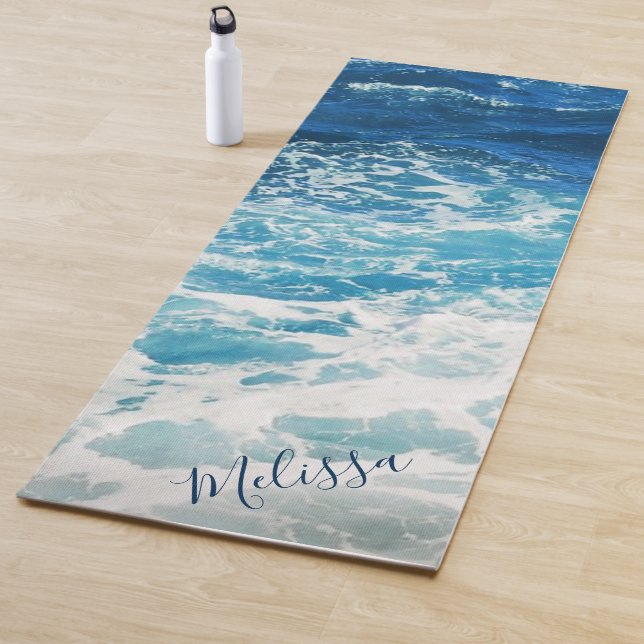 Personalised Blue Seas and Waves Ocean Yoga Mat (In Situ)