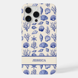 Personalised Blue Seashell Coastal Ocean Beach iPhone 15 Pro Max Case