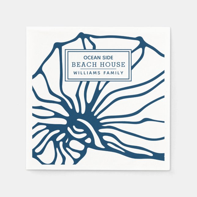 Personalised Blue Seashell Pattern - Beach House Napkin (Front)