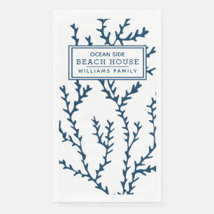 Personalised Blue Seaweed Pattern - Beach House Napkin