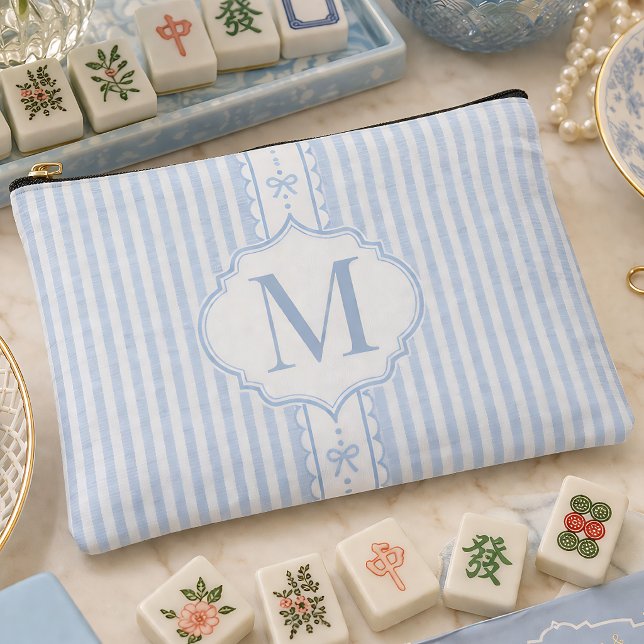 Personalised Blue Seersucker Mahjong Tile Bag (Creator Uploaded)