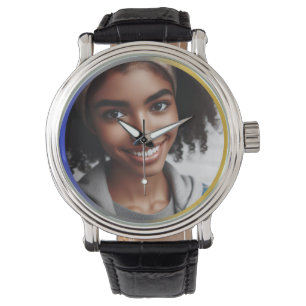 Personalised Blue Silver, Gold Colour Border Photo Watch