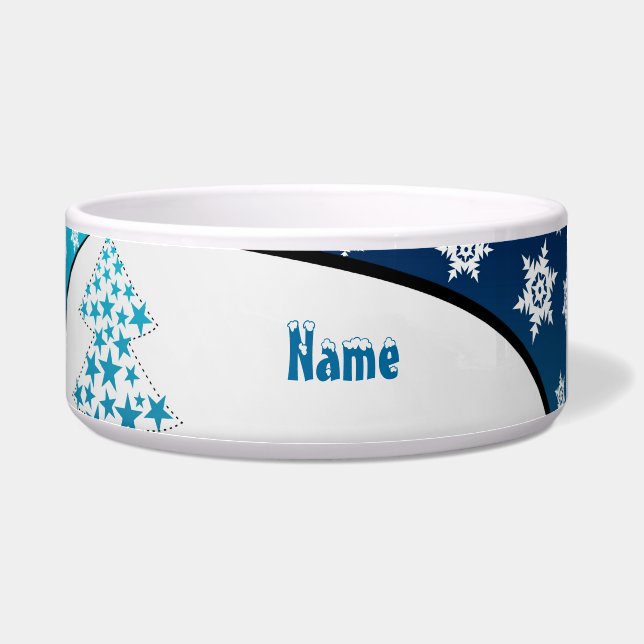 Personalised Blue Snowflake Pet Bowl (Right)