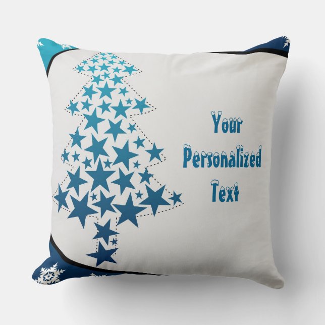 Personalised Blue Snowflake Throw Pillow (Front)