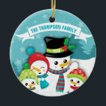 Personalised Blue Snowman Family Christmas Ceramic Ornament<br><div class="desc">Personalised Blue Snowman Family Christmas Ceramic Ornament.   Great gift for a family of 4. Add family Name and the year.</div>