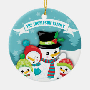 Personalised Blue Snowman Family Christmas Ceramic Ornament