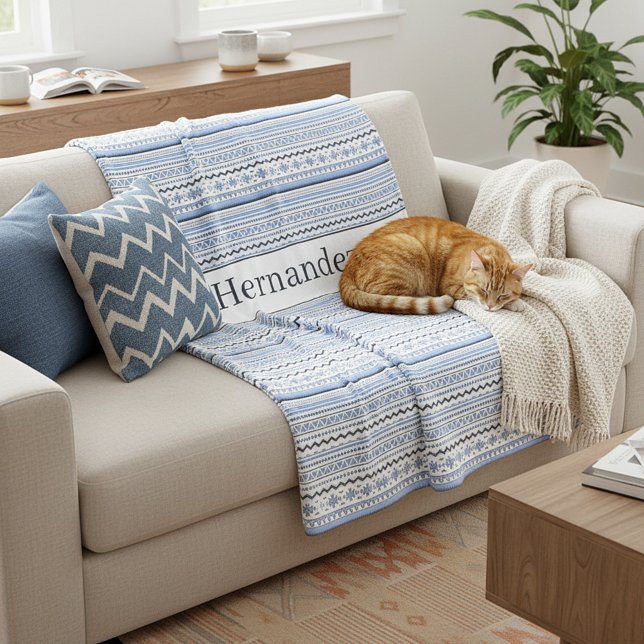 Personalised blue southwest pattern fleece blanket (Creator Uploaded)