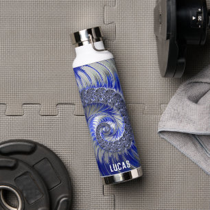 Personalised Blue Spiral Fractal  Water Bottle