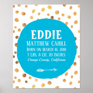 Personalised blue spot birth poster print