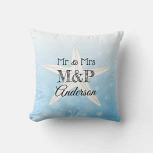 Personalised Blue Starfish Beach House Pillow