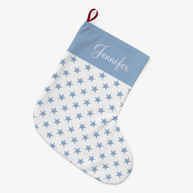 Personalised Blue Stars Large Christmas Stocking (Front (Hanging))