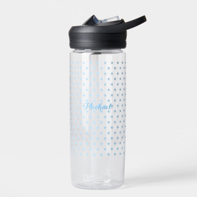 Personalised Blue Stars Monogram Kids Boys Cool Water Bottle (Left)