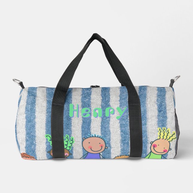 Personalised Blue Stripe  Duffle Bag (Front)