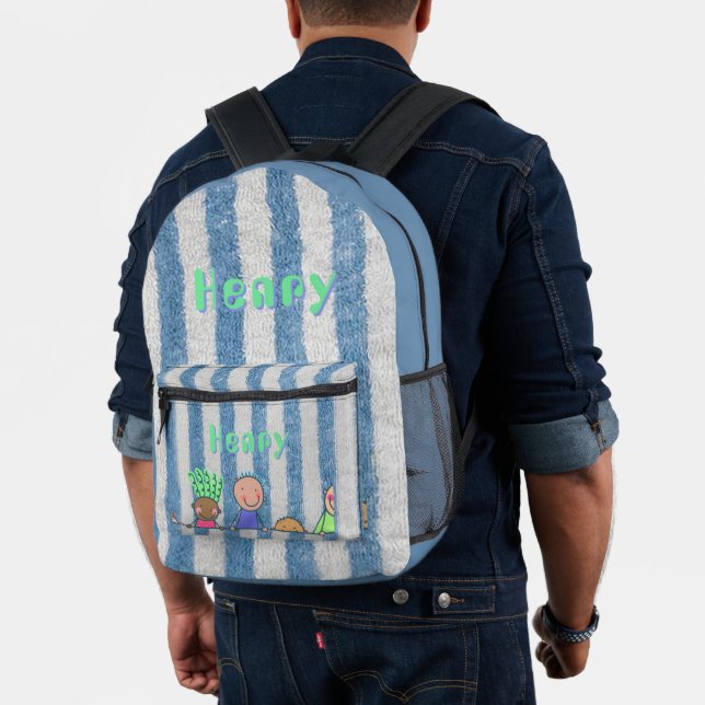 Personalised Blue Stripe School Supply  Printed Backpack (Insitu (Model))