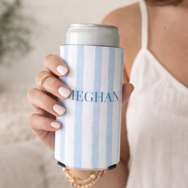Personalised Blue Stripe Slim Can Cooler – Custom  (Creator Uploaded)