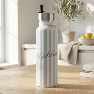 Personalised Blue Stripe Water Bottle with Name