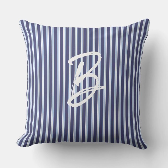 personalised blue striped cushion (Front)