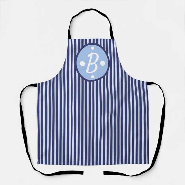 Personalised blue striped nautical  Apron (Front)