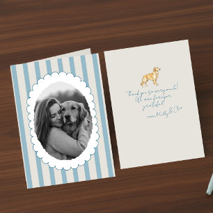 Personalised Blue Striped Photo Golden Retriever Thank You Card