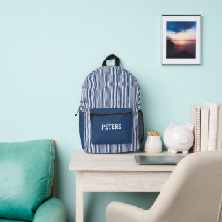 Personalised Blue Striped  Printed Backpack