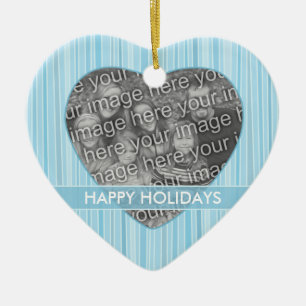 Personalised Blue Stripes Heart Photo Ornament