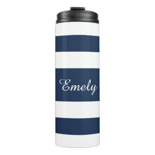 Personalised Blue Stripes Pattern Thermal Tumbler