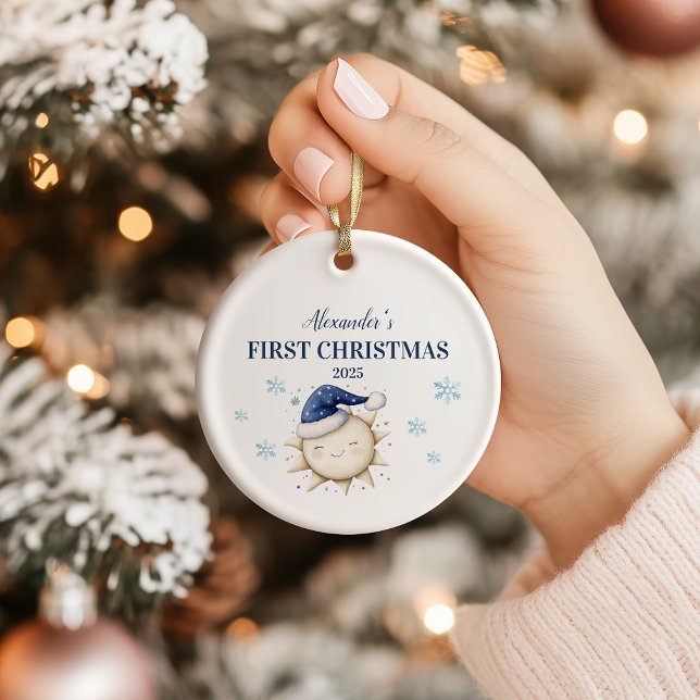 Personalised Blue Sun Stars First Christmas Ceramic Ornament (Creator Uploaded)
