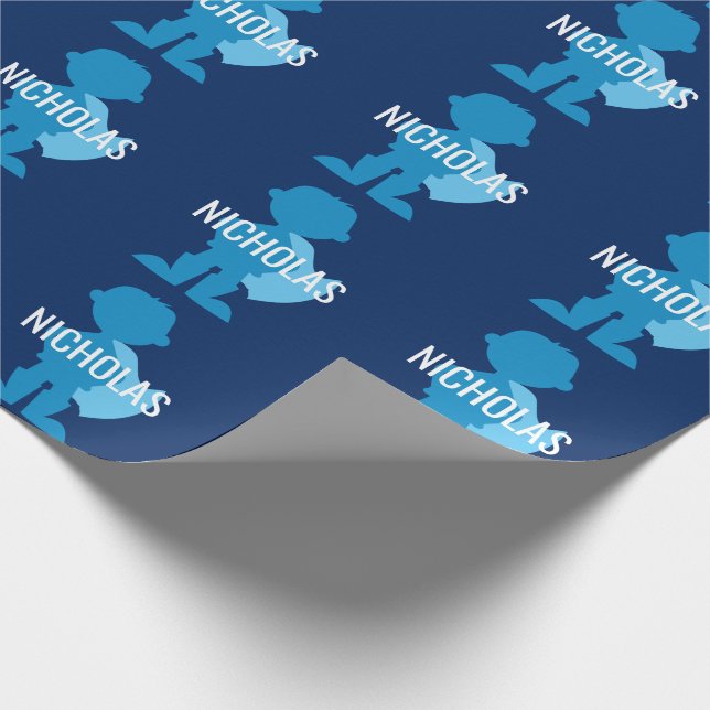 Personalised Blue Superhero Boy Silhouette Kids Wrapping Paper (Corner)