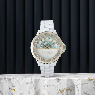 Personalised Blue Teal Gold Floral Watch