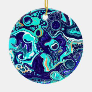 Personalised Blue Teal Ocean Swirls Fluid Art Ceramic Ornament