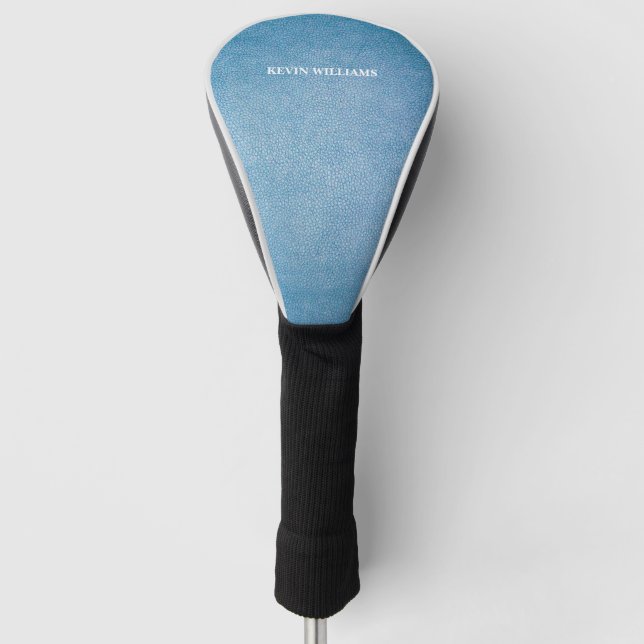 Personalised Blue Texture Faux Leather design Golf Head Cover (Front)