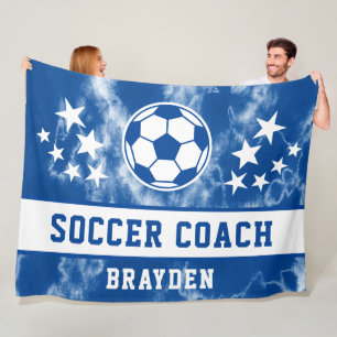 Personalised Blue Tie Dye Soccer Coach Name  Fleece Blanket
