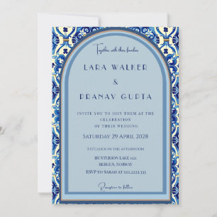 Personalised Blue Tile Elegance Wedding Invitation
