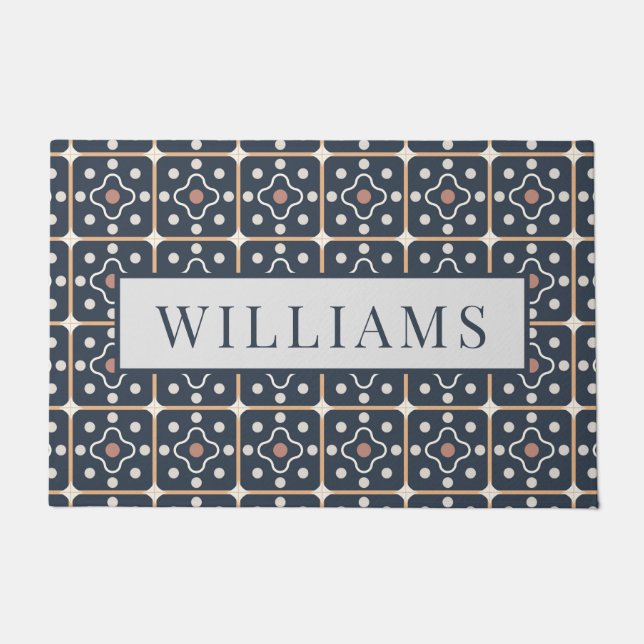 Personalised Blue Tile Pattern Doormat (Front)