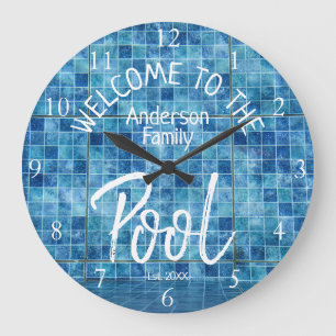 Personalised Blue Tile Welcome to the Family Pool Large Clock