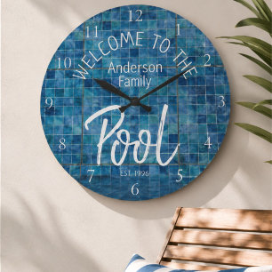 Personalised Blue Tile Welcome to the Family Pool Large Clock