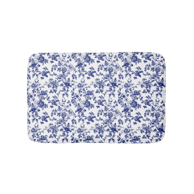 Personalised blue toile bath mat (Front)