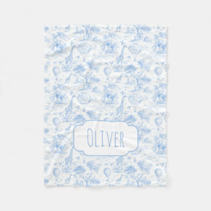 Personalised Blue Toile Safari Baby Shower Gift Fleece Blanket