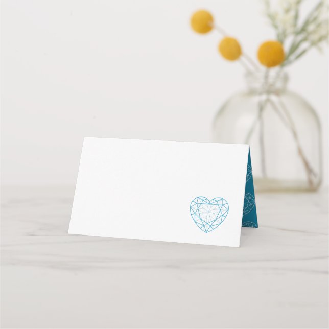 Personalised blue topaz heart place guest card (Front)