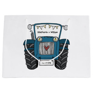 Personalised Blue Tractor Country Wedding Gift Bag