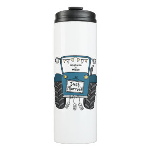 Personalised Blue Tractor Country Wedding Gift Thermal Tumbler