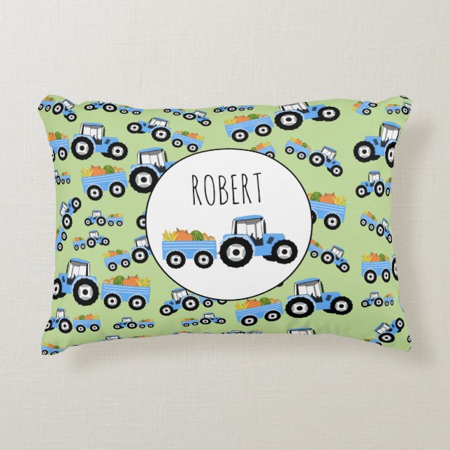 Personalised Blue Tractor Truck Farm Produce Decorative Cushion (Front)