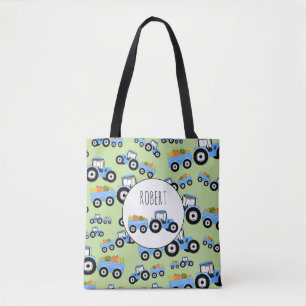 Personalised Blue Tractor Truck Farm Produce Tote Bag