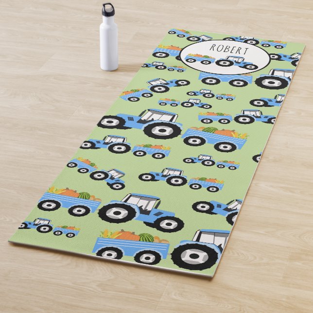 Personalised Blue Tractor Truck Farm Produce Yoga Mat (In Situ)