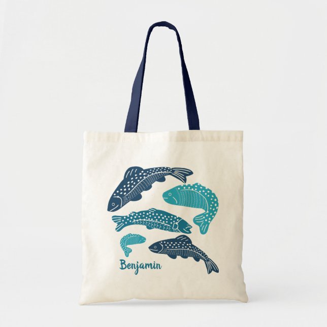 Personalised Blue Trout Fish Graphic Tote Bag (Front)