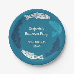 Personalised Blue Trout Fish Retirement Party Paper Plate