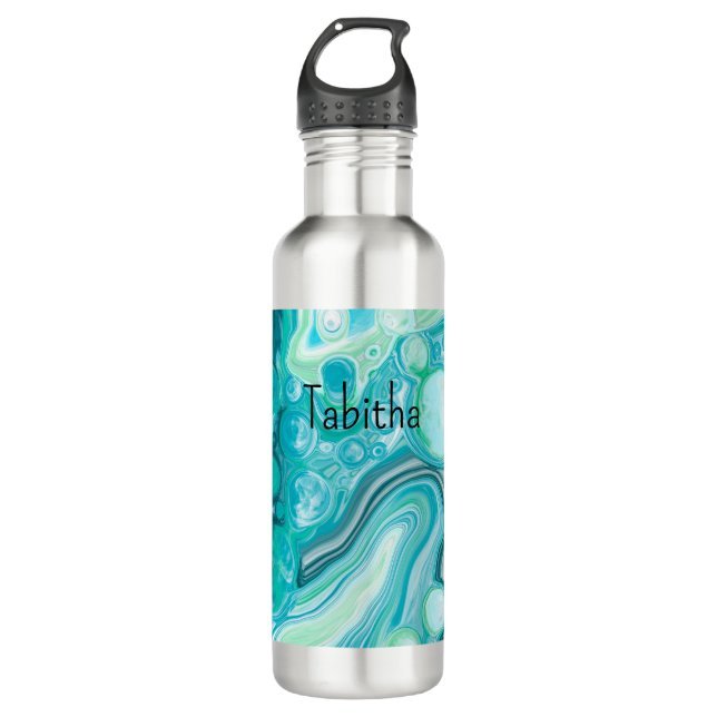 Personalised Blue, Turquoise Sea Waves Bubbles    710 Ml Water Bottle (Front)
