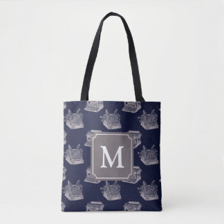 Personalised Blue Vintage Typewriter Monogram Tote Bag