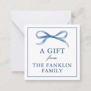 Personalised Blue Watercolor Bow Gift Enclosure Card