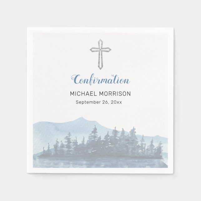 Personalised Blue Watercolor Confirmation  Napkin (Front)